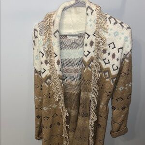 Lucky Brand Tan and Cream Cardigan Sweater